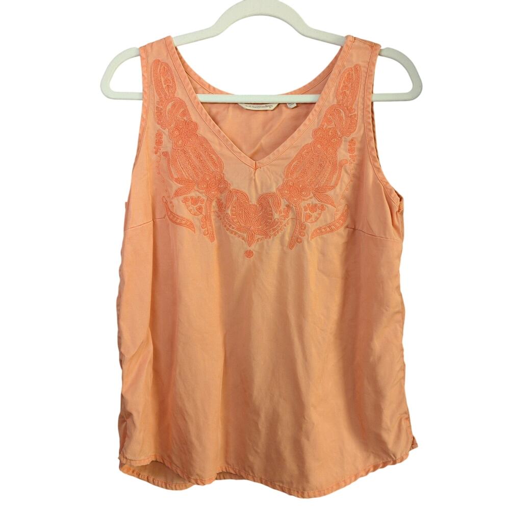 Soft Surroundings Top Womens XS Petite Peach Tank Embroidery